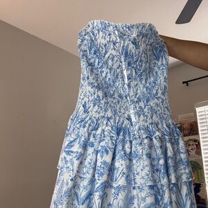 Blue and White Strapless Dress